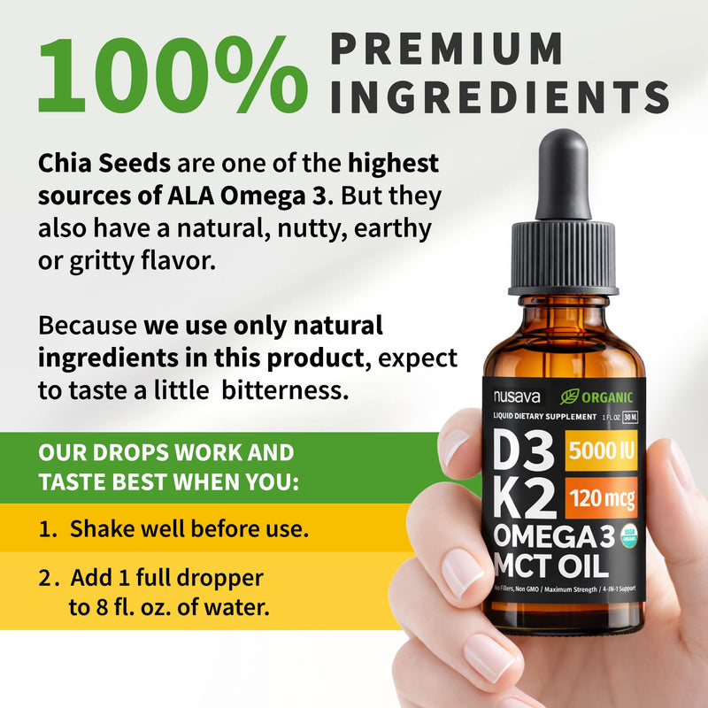 (4 Pack) Organic Vitamin D3 K2 Drops with MCT Oil & Omega 3 - Liquid Vitamin D3 5000 IU - K2 D3 Vitamin Supplement - Vitamin D Drops for Women & Men - No Fillers, Non-GMO, GMP, Unflavored (4 Fl Oz) Unflavored (Regular) 1 Fl Oz (Pack of 4)