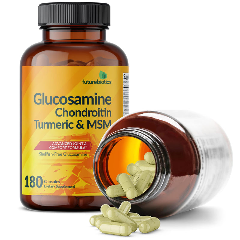 Futurebiotics Glucosamine Chondroitin Turmeric & MSM Advanced Joint Formula, Supports Healthy Joints & Mobility - Non-GMO, 180 Capsules 180 Count (Pack of 1)