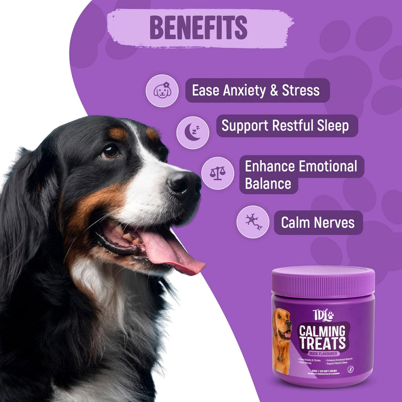 Calmers for Dogs – TDL 120 Soft Calming Dog Chews – Duck Flavour Calm Treats for Dogs with Hemp Dog Oil – Tablets for Anxiety, Dog Stress Relief & Natural Dog Chews