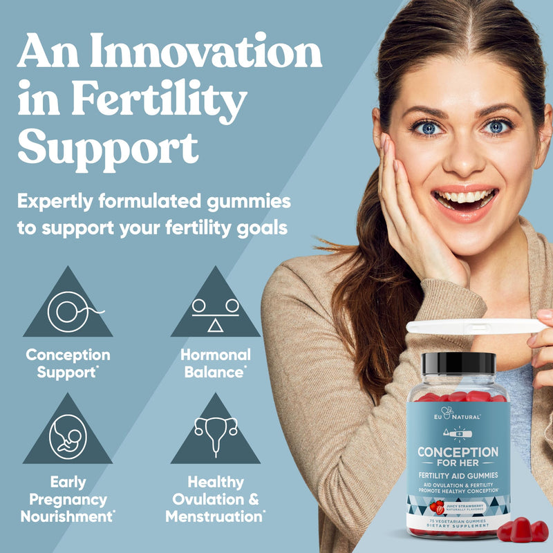 Conception for Her Fertility Gummies - Fertility Supplements for Women with Myo Inositol, Folate & more Essential Nutrients - Delicious Juicy Strawberry Hormone Balance Vitamins, 75 ct Pectin Gummies