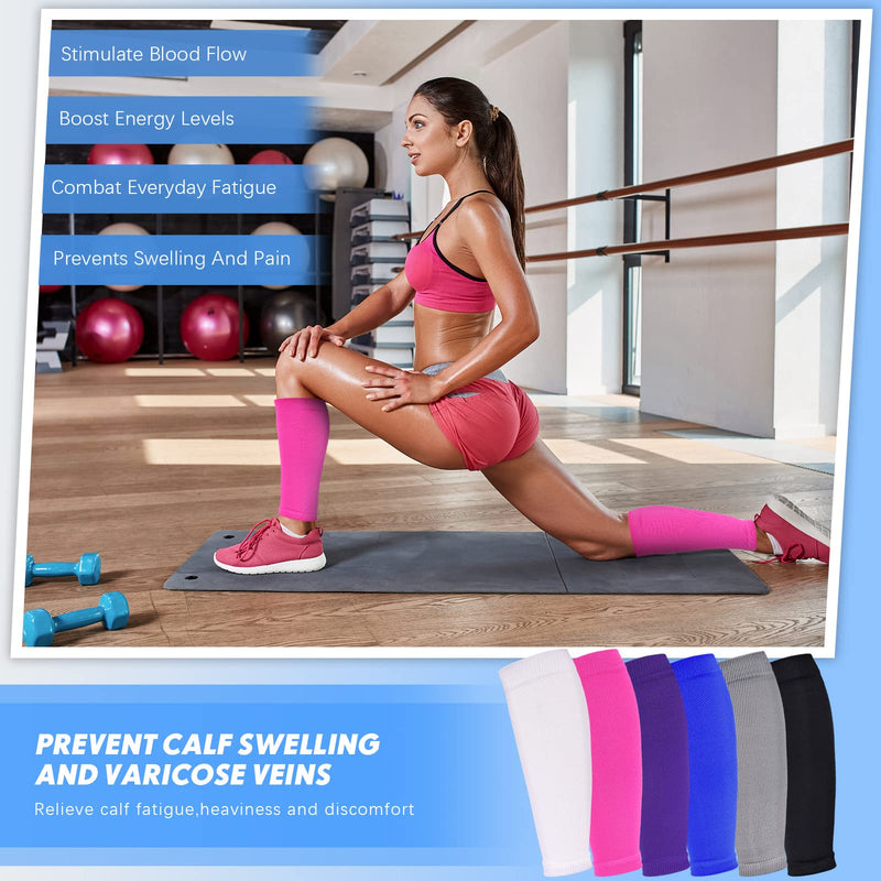 Geyoga 6 Pairs Calf Compression Sleeve for Men Women Football Leg Sleeve Elastic Calf Support Sock for Sports Cycling Running Basketball X-Large