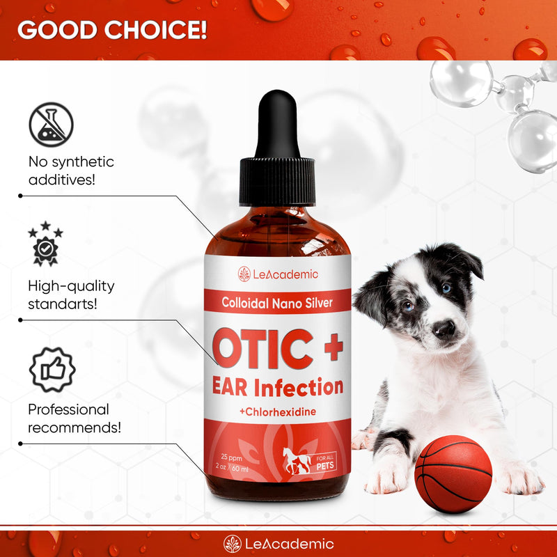 Dog Ear Infection Treatment | OTIC+ Ear Infection Treatment for Dogs & Cats | Cat Cleaner Drops | Chlorhexidine Wash for Pets | Helps with Otic Irritations & Itchings | Nano Silver | 2 Oz - PawsPlanet Australia