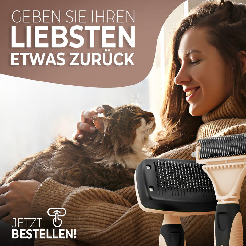 Pretty Paw ® professional cat brush set I cat care set - 100% hygiene & comfort thanks to rounded massage bristles I brush for optimal short hair and long hair I undercoat brush beige - BeesActive Australia