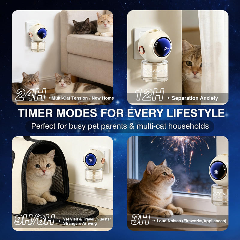 6 in 1 with Timing Function Cat Calming Diffuser Multicat Calming Pheromones Diffusers 60 Days Calm Relaxing Pheromone for Cats kit 48ml Relief Stress Anxiety Fighting Scratching 2 diffuser,4 refill