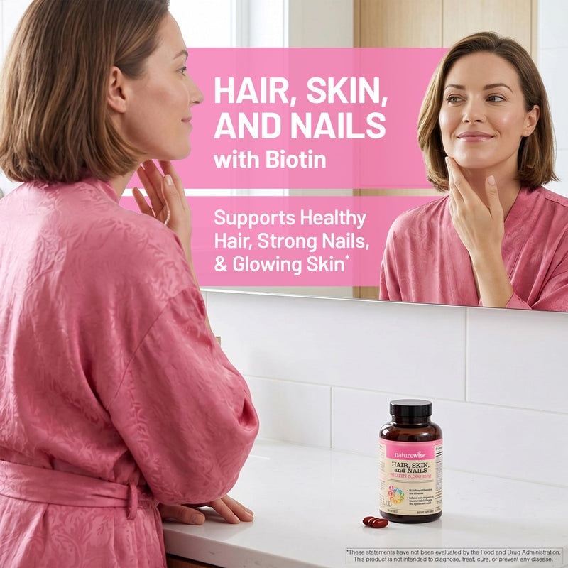 NatureWise Hair Skin and Nails Vitamin, Biotin 5000mcg w/Hyaluronic Acid, Collagen for Women with C, B Complex, D3, A, E, Iron - Non-GMO, Gluten Free - 270 Softgels[3-Month Supply] 270 Count (Pack of 1)