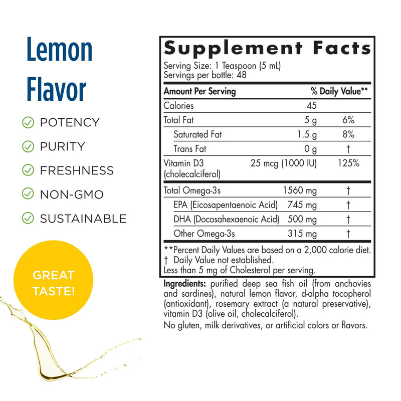 Nordic Naturals, Omega 3 D Lemon, 8 Fl Oz