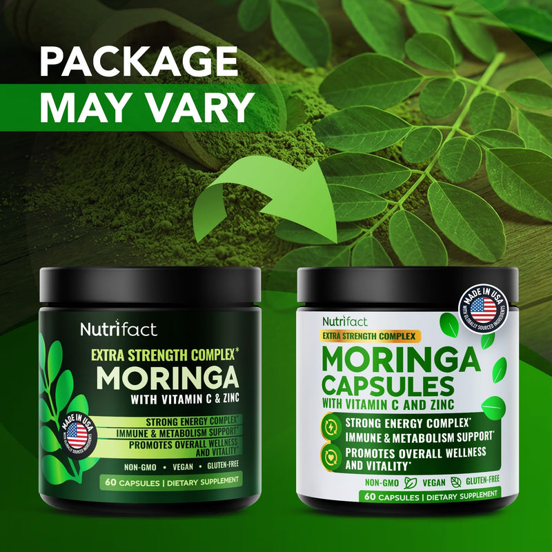 Moringa Capsules with Vitamin C, Zinc & L-Lysine – Immune Support, Vegan | Oleifera leaf extract with ginger for energy, antioxidant and digestion; non-GMO, made in USA; 60 count