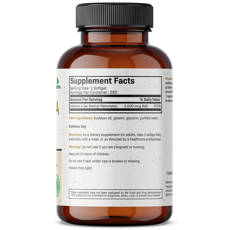 Futurebiotics Vitamin A 10,000 IU Premium Non-GMO Formula Supports Healthy Vision & Immune System and Healthy Growth & Reproduction, 250 Softgels - BeesActive Australia