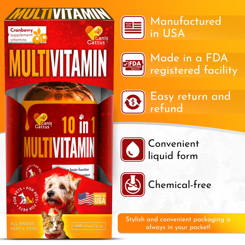 Liquid Cat & Dog Vitamins – Dog Antibiotics for All Pets – Bundle of 10 in 1 Cat & Dog Multivitamin + Antibiotic Supplement – Cough, Allergy, Sneezing, Joint Care – Vitamin C, D, B – Bottle Set x 2 oz