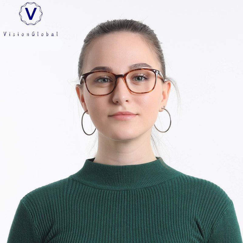 VisionGlobal Blue Light Blocking Glasses for Women/Men, Anti Eyestrain, Computer Reading, TV Glasses, Stylish Square Frame, Anti Glare(Tortoise,+1.25 Magnification) 04_nola_tortoise 1.25 x - BeesActive Australia