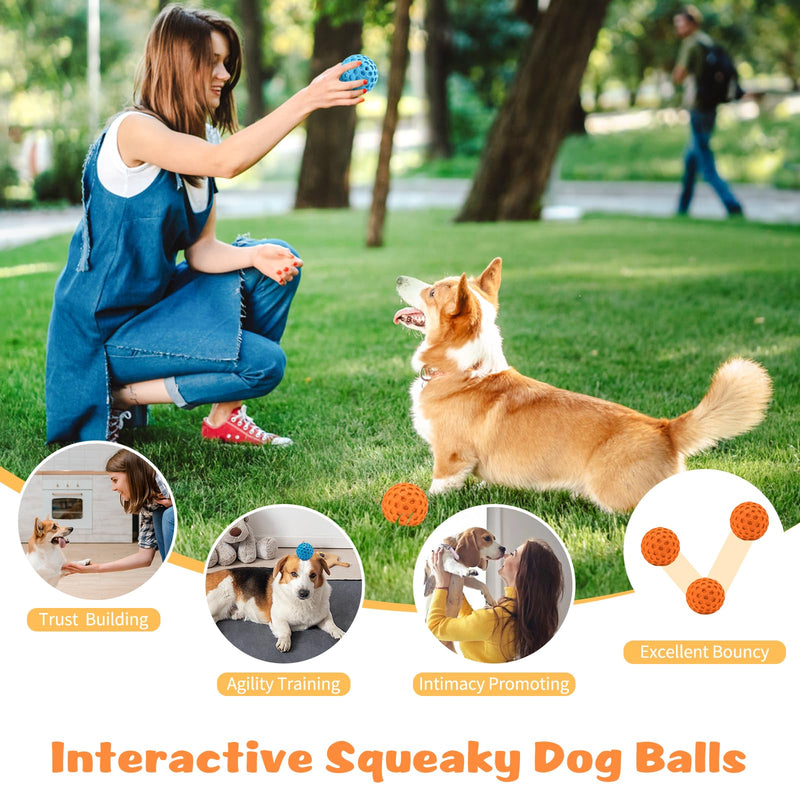 HIPPIH Indestructible Squeaky Dog Toys, Interactive Dog Balls 2 Pack, Dog Chew Toys for Aggressive Chewers, Natural Rubber Puppy Toys for Large/Medium Dogs, Tough Puppy Teething Toys, Relieve Anxiety blue+orange - BeesActive Australia
