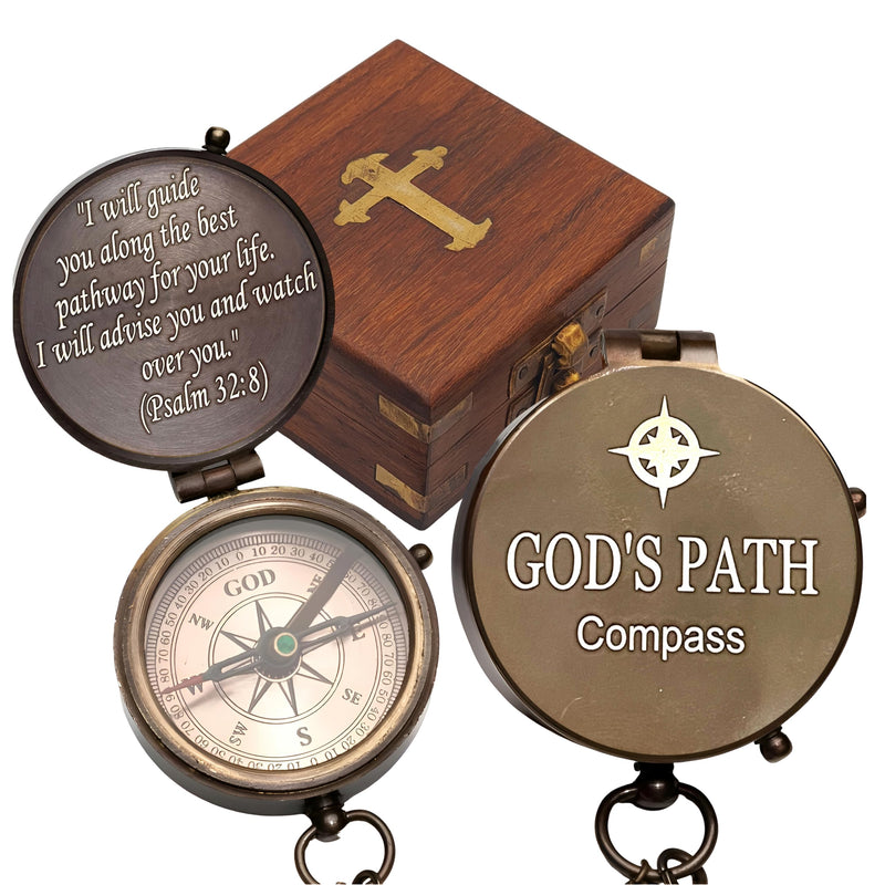 God's Path Compass - Engraved Working Handmade Antique Compass with Scripture - Religious, Christian, Catholic, Christening, First Communion, Confirmation Gifts for Teenage Boys and Men - BeesActive Australia