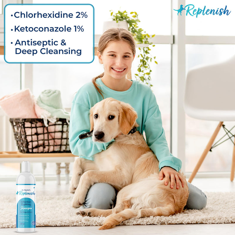Replenish Anti Itch Dog Shampoo with Ketoconazole and Chlorhexidine for Dog Skin Irritation Treatment & Itchy Skin Relief - Dr. Rachel’s Veterinary Formula Dog Shampoo with Cucumber Melon Scent - 8 oz - PawsPlanet Australia