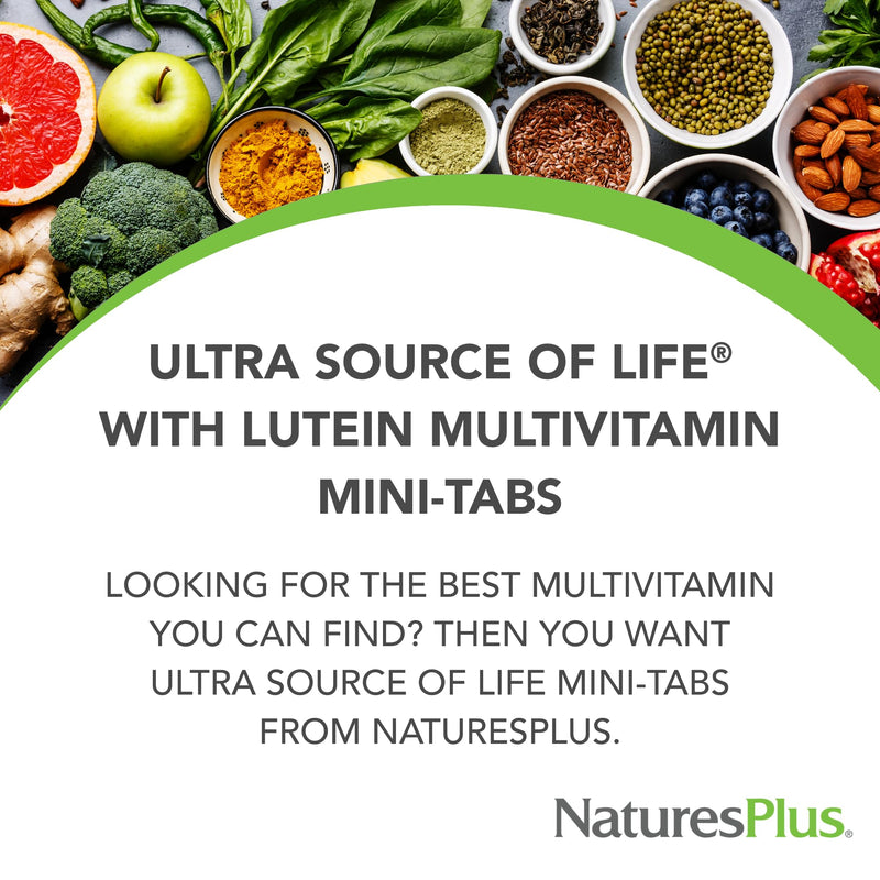 NaturesPlus Ultra Source of Life Multivitamin - 180 Mini-Tablets - with Whole Foods, Herbs, Lutein & Enzymes - Vegetarian, Gluten Free - 30 Servings