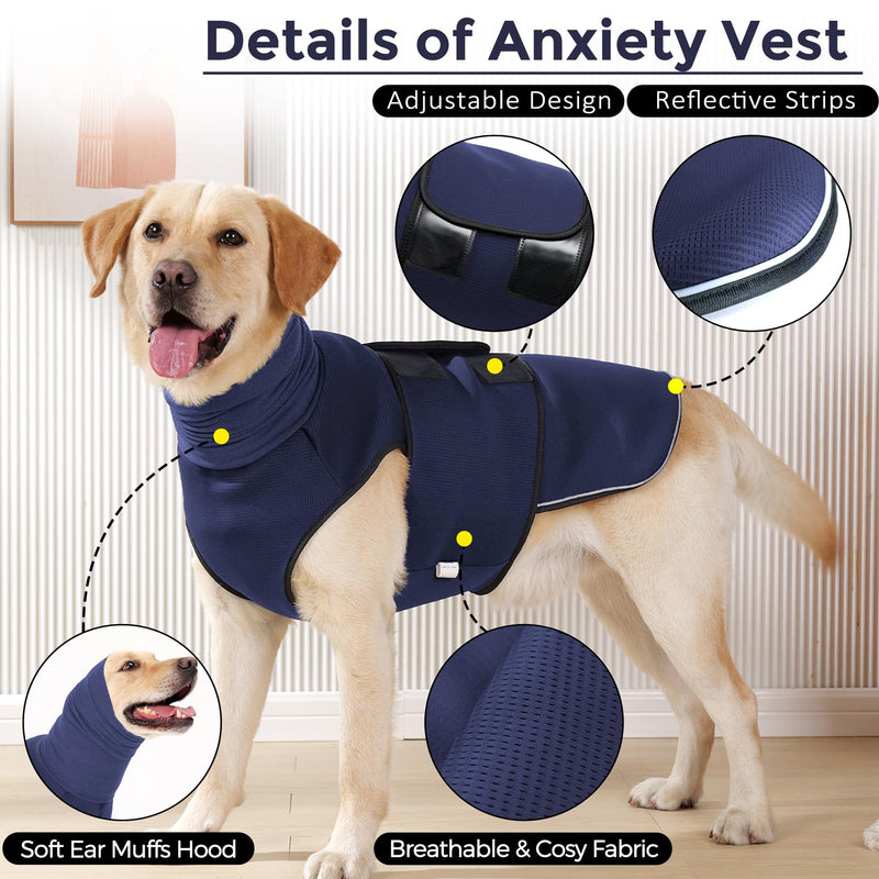 Dotoner dog coat to relieve anxiety, calming vests for dogs and cats with earmuffs, soft hoodie, reduces noise, calming vest with reflective strips, calming aid, M, ocean blue - BeesActive Australia