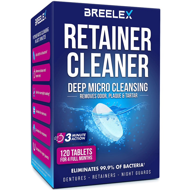 Breelex Denture Cleaning Tablets - 120 Count, Pack of 1-4-Month Supply & Denture Care - All-Purpose Retainer Cleaner Tablets - Gentle Formula for Mouth Guard Cleaner 1 Pack - BeesActive Australia