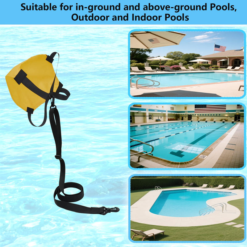 Adjustable Swim Parachute Belt - Resistance Training Stationary Swimming Belts Set for Swimmers Build Speed & Endurance for Pool, Ocean Water Yellow