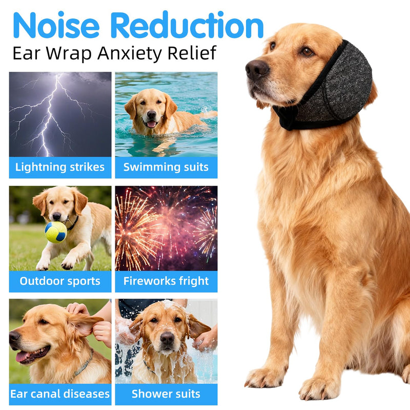 Adjustable Dog Ear Muffs for Noise Protection, Soft Polyester Hood Wrap for Bathing, Grooming, and Loud Events (Medium Size)