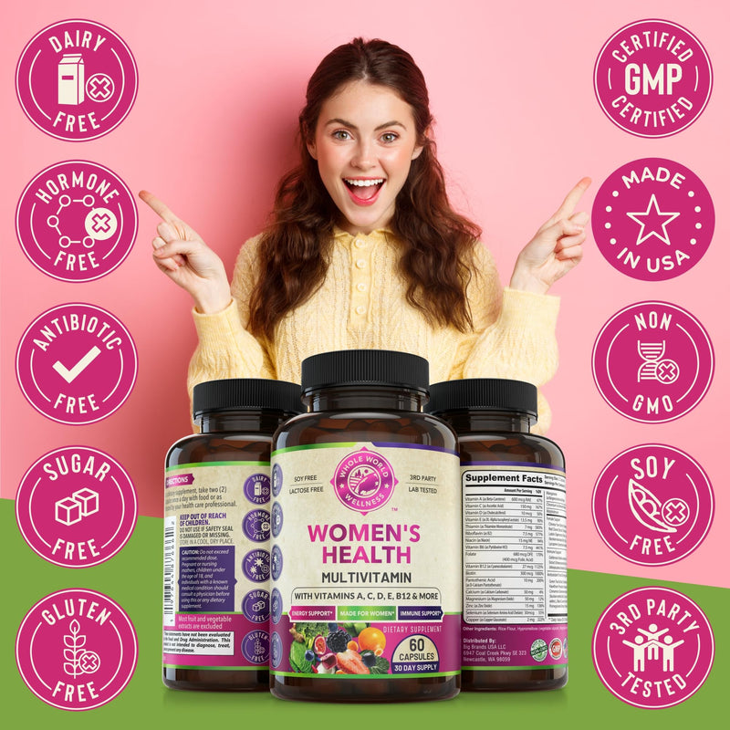 Womens Daily Multivitamin Multimineral Supplement for Energy, Mood, Focus, Hair, Skin & Nails. Made for Women with 30+ Nutrients, Fruit & Energy Blend. Womens Vitamins, USA Made.