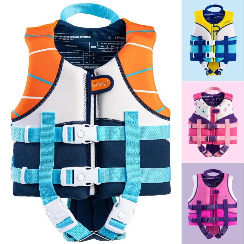 Limmys Swim Vest for Toddlers & Kids – Integrated Foam Panel Swimming Aid, CE Certified, Award-Winning Parent-Approved Design, Secure Double Fastening with YKK Zip, Soft Premium Neoprene Comfort Small Sunset Blue