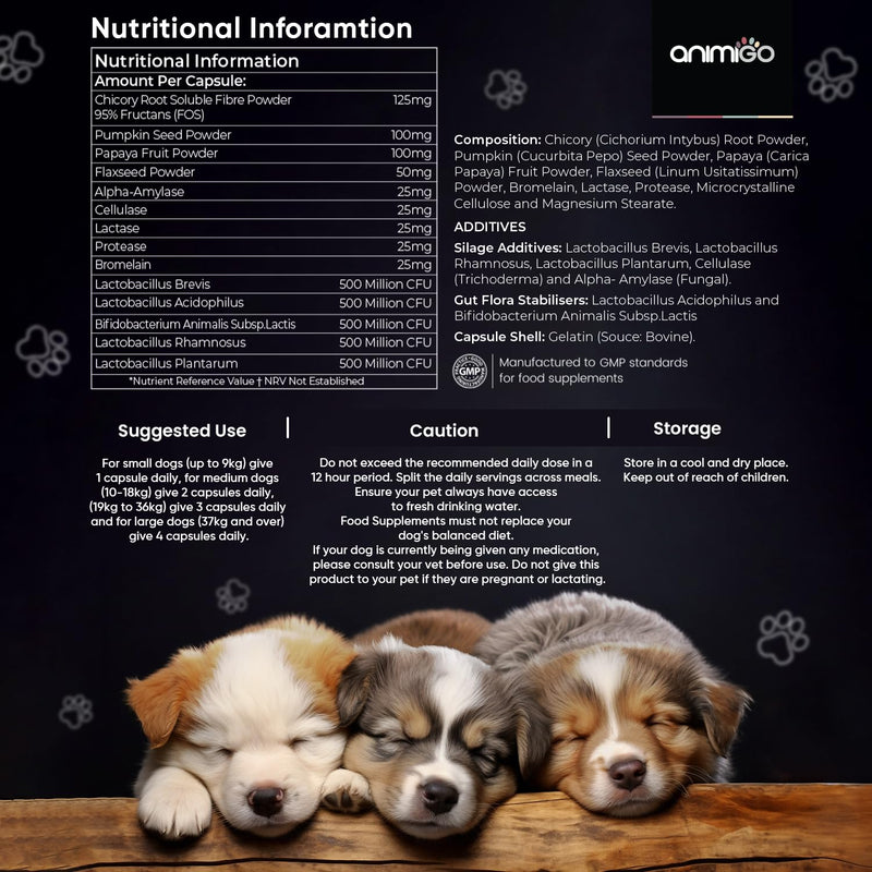 Probiotics for Dogs - Added Prebiotics & Digestive Enzymes - Dog Probiotics for Gut Health, Allergies & Immunity Breeds - Dog Digestive Supplements - 120 'Split & Pour' Capsules