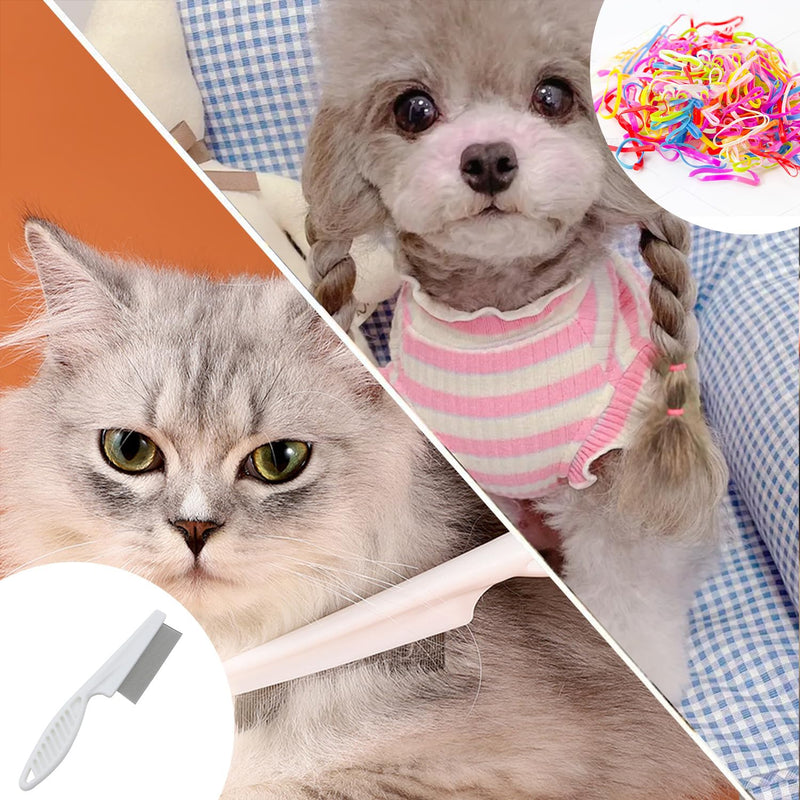 5PCS Pet Knotting Comb + 1PCS Grooming Comb, Pet Hair Grooming Tool for Pets, Knotting Comb for Dog & Cat, Pet Dematting Comb for Dogs and Cats, Attached 760PCS Mini Color Elastic Hair Ties - BeesActive Australia