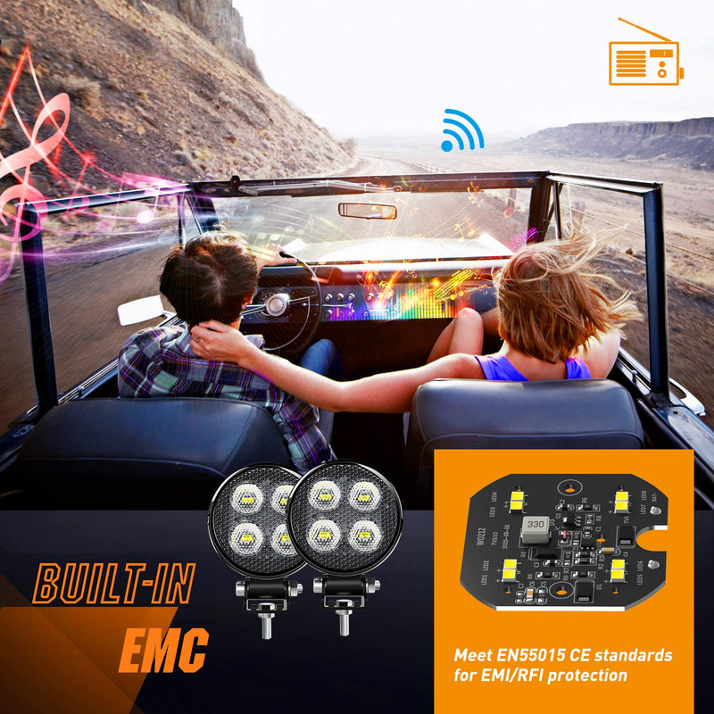 Nilight 2PCS 3Inch Led Pods Round 1500LM Built-in EMC Work Light 90° Flood Beam Angle for Offroad Lights Side Light Rear Back-Up Light for Tractor Truck Motorcycle Boat ATV UTV White - BeesActive Australia