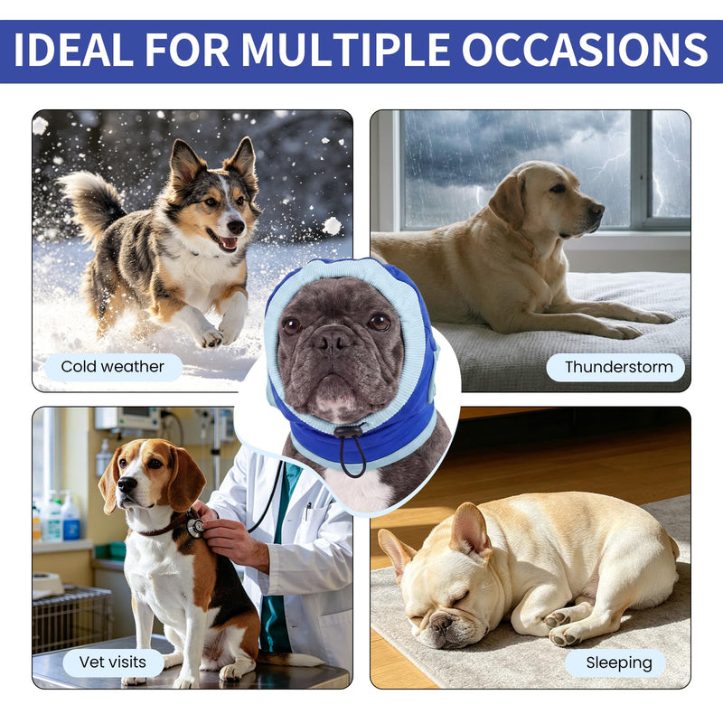 Head Wrap Dog Snood, Noise Relief Ear Skin Protection for Travel Hematoma Care, Breathable Windproof Blue L Large