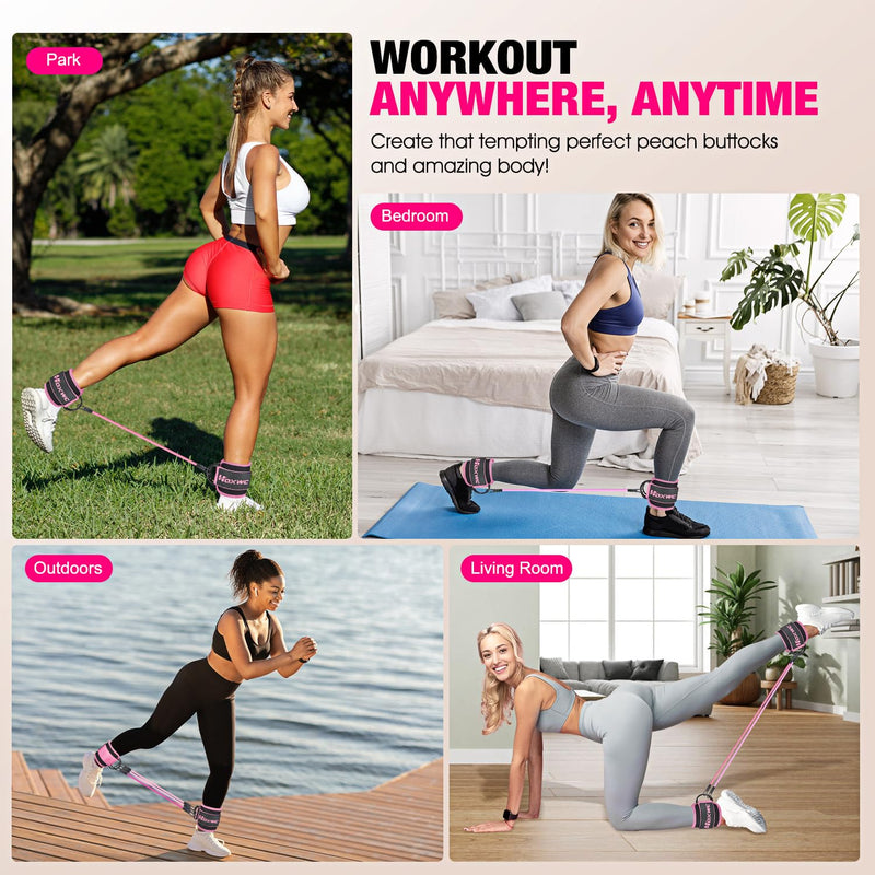 Ankle Resistance Bands with Cuffs, Ankle Bands for Working Out, Ankle Resistance Band for Leg, Booty Workout Equipment for Kickbacks Hip Fitness Training, Exercise Bands for Butt Lift Women 1-pink - BeesActive Australia