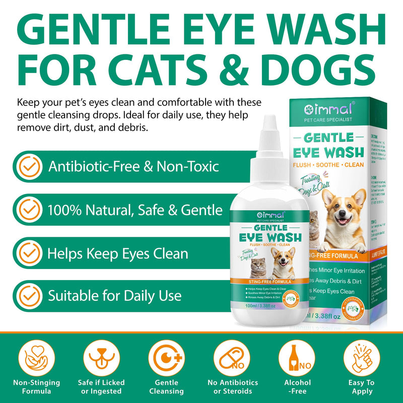 Dogs & Cats Eye Drops for Infection, 100ml Tear Stain Remover, Dog Eye Wash Clear Solution to Flush and Soothe Eye Irritations, Gentle Clear eye Mucus