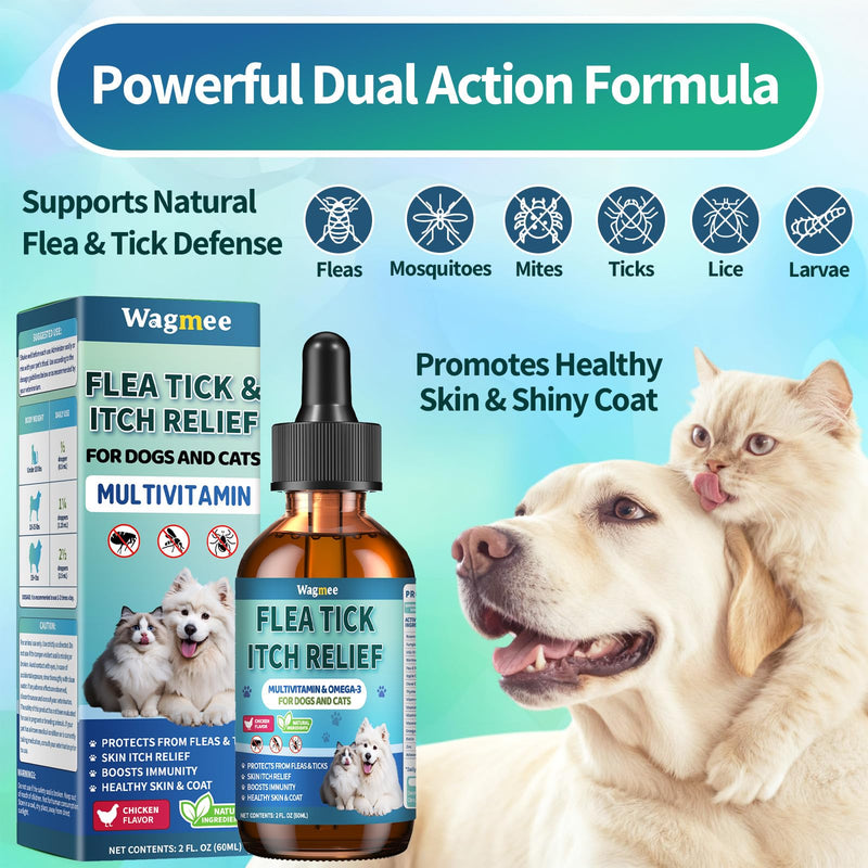 Natural Cat Flea Treatment Chewables & Flea and Tick Prevention for Dog and Cat, Supports Healthy Skin & Coat - Oral Supplement for All Breeds & Ages - Chicken