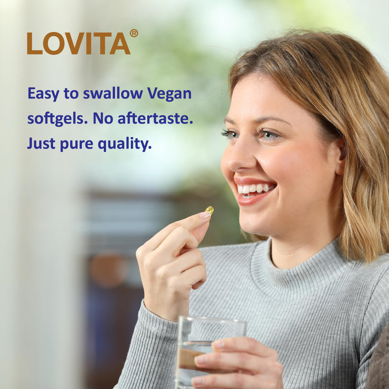 Lovita Vegan Flaxseed Oil 1500mg with 900mg ALA Omega-3 6 9, Cold-Pressed Flax Seed Supplement, Support Heart, Brain, Joint & Skin Health, Non-GMO & Gluten Free, 180 Softgels 180 Count (Pack of 1) Standard Packaging