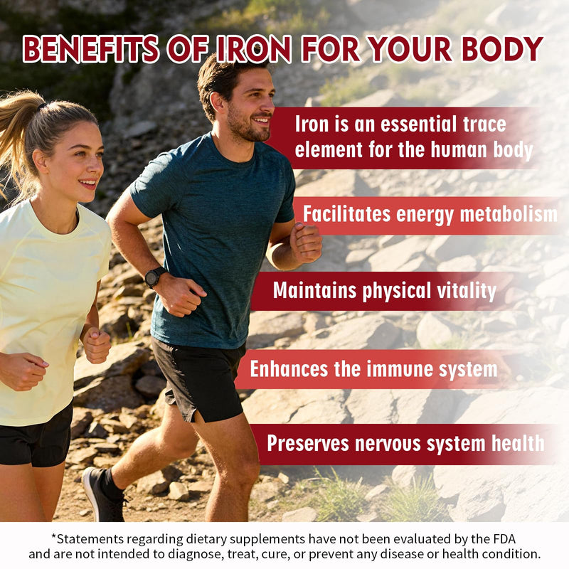 Iron Supplement - Iron 65mg High Absorption Iron Bisglycinate with Vitamin C, Calcium, Gentle Iron Pills for Women Men - Non GMO & Gluten Free, Stomach Friendly, 60 Capsules 60 Count (Pack of 1)