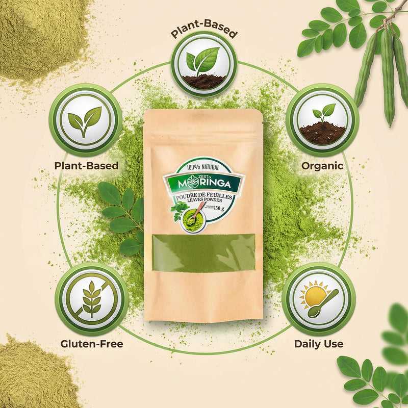 Pure Moringa Oleifera Powder- Green Superfoods Supplements, Rich Vitamin, Perfect for, Drinks, Tea & Recipes 100% Pure Leaf