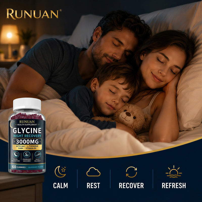 Glycine Gummies 3000mg Sleep Support with NAC, L-Theanine, GABA & B6, 60 Ct | 3g Glycine Supplements for Sleep Support, Nerve & Brain Health, Non-GMO, Sugar Free, Vegan, Blueberry Flavor
