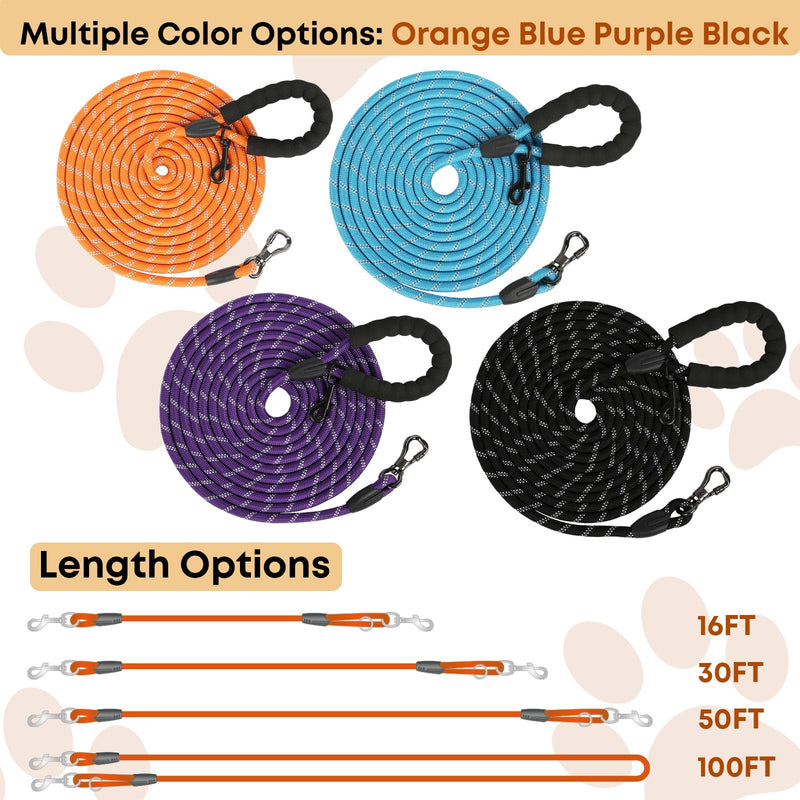 Long Dog Leash for Dog Training 16FT/30FT/50FT/100FT, Reflective Dog Leash with Lockable Hook, Heavy Duty Dog Lead Tie Out Rope for Large Medium Small Dogs Outside Walking, Playing, Camping, or Yard 30FT*3/8 inch Black - BeesActive Australia