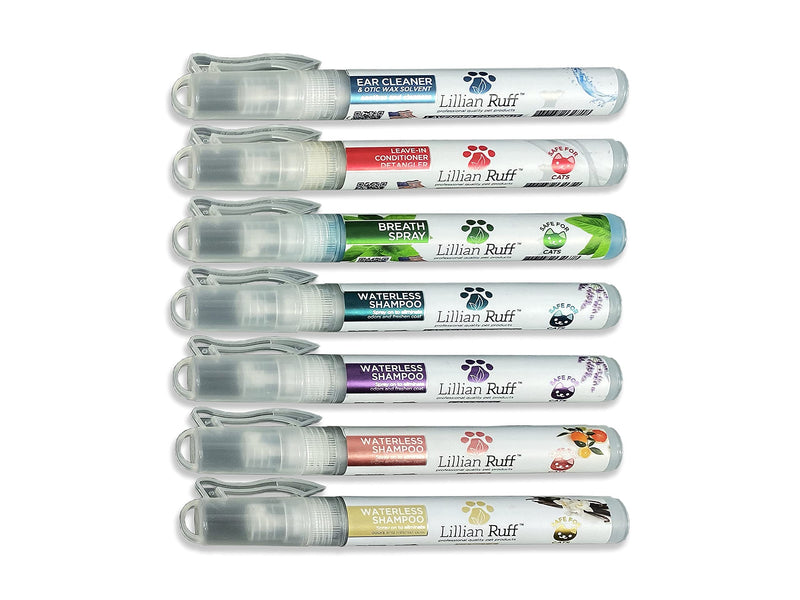 Lillian Ruff Travel Kit for Dogs | Dog Grooming Spray for Airline Travel, Dog Camping, Dog Beach | Deodorizing Waterless Dog Shampoo x4, Dog Breath Freshener, Dog Detangler Spray, Dog Ear Cleaner - PawsPlanet Australia
