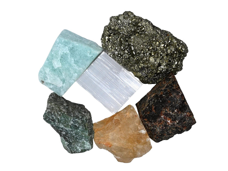Amazing Gemstone Crystals for Money and Success Manifestation, Set of 6 Citrine, Pyrite, Garnet, Selenite, Green Aventurine and Amazonite Healing Crystals and Stones Money & Success Manifestation Crystals