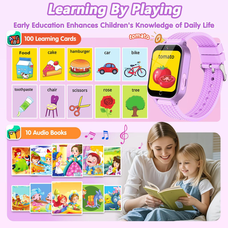 Smart Watch for Kids Girl Gift Ages 3-12, 2 Screen Protector, 26 Puzzle Games, HD Camera Video Music Player Touchscreen Pedometer, Educationtal Toy Brithday Gifts for Girl Ages 4 5 6 7 8 9 10(Purple) Purple - BeesActive Australia