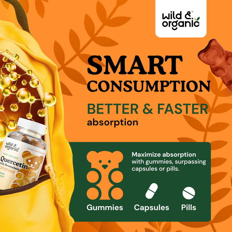 Quercetin with Bromelain Gummies 800mg - Immune Support Supplement Gummies w/ Quercetin Bromelain - Vegan Bromelain Quercetin Supplements for Respiratory Lung Health - 60 Non-GMO Quercetin Gummies - BeesActive Australia