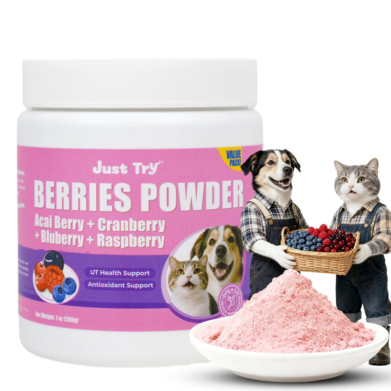 Just Try Berries Powder Dog Cranberry Supplement Urinary Tract for Dogs UTI Treatment D Mannose Powder Cat UTI Remedy Cat Supplements - 7 OZ