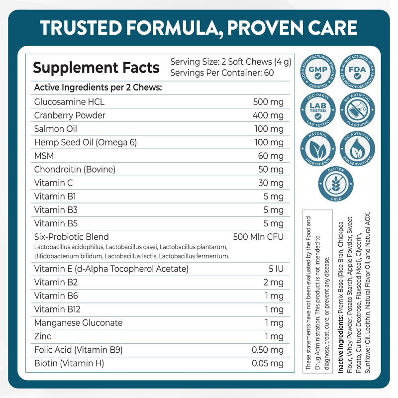 24-in-1 Daily Multivitamin for Dogs – 120 Soft Chews – Hip & Joint Support, Probiotics, Salmon Oil, Cranberry for Urinary Health, Skin & Coat, Immune Support – for All Breeds & Ages