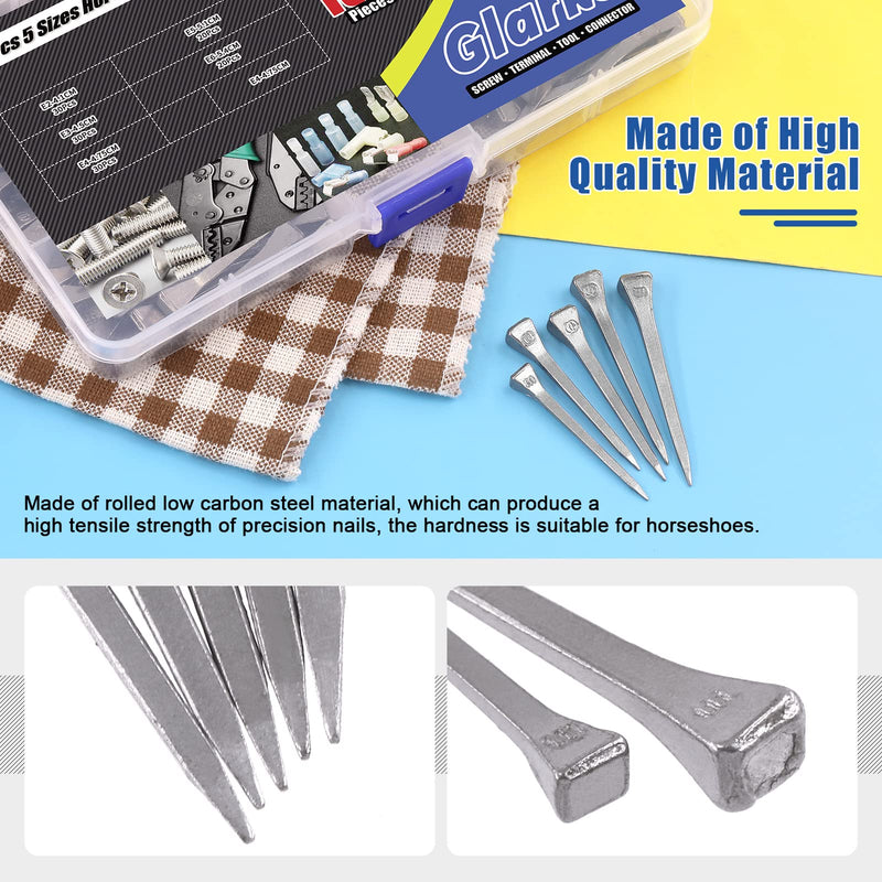Glarks 130Pcs E2 E3 E4 E5 E6 Horseshoe Nails Assortments Set 41mm 45mm 47.5mm 51mm 54mm Steel Horseshoe Tools for Horse Training Equestrian Sports - BeesActive Australia
