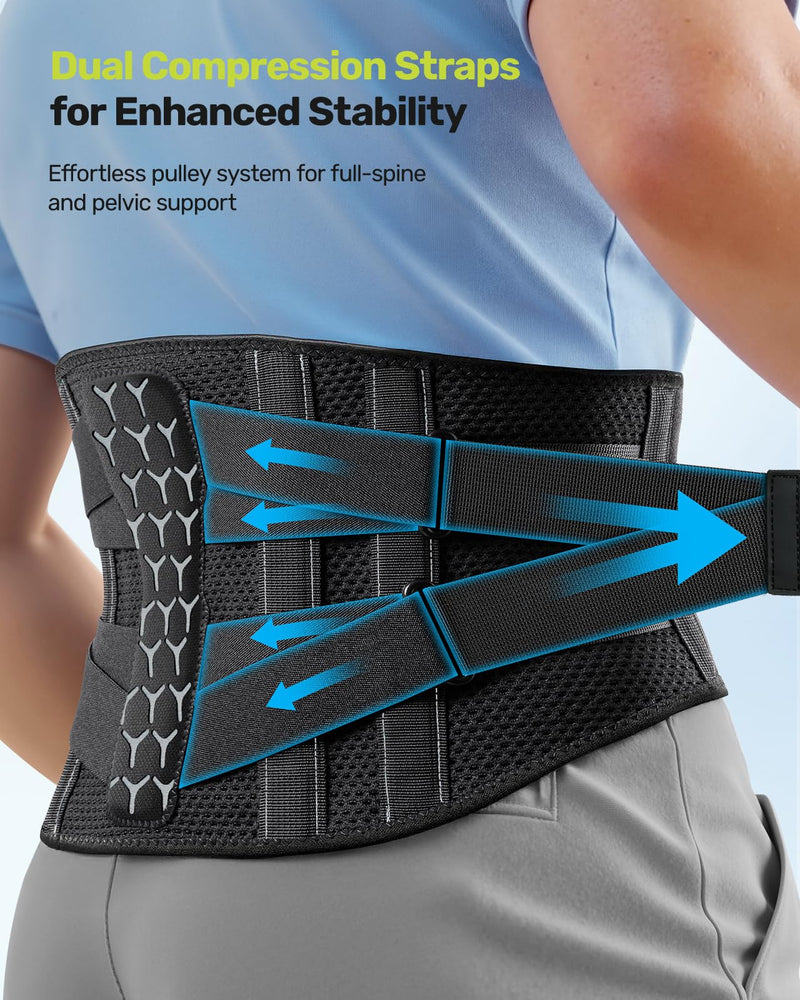 RAKIIE Back Brace for Lower Back Pain Women Men, Ergonomic Support Brace with Lumbar Pad, Adjustable Straps and Soft Breathable Mesh Fabric, Lumbar Support Belt Relief from Sciatica, Gray Size M (Waist: 33.5"-39.4") Medium (Waist: 33.5"-39.4") - BeesActive Australia