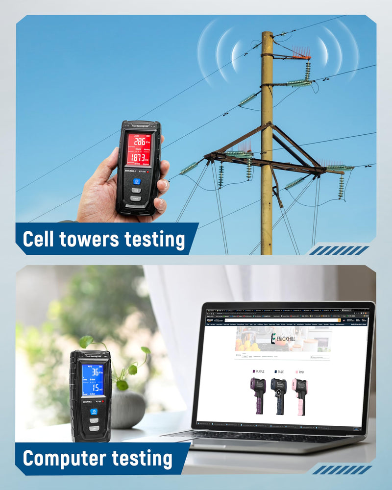 ERICKHILL EMF Meter, Detects Electric and Magnetic Fields, Handheld Digital EMF Detector with LCD Display, Sound-Light Alarm, Rechargeable Battery for Home, Office, and Appliances (Blue) Blue - BeesActive Australia