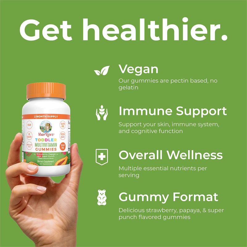 MARYRUTH'S Toddler Multivitamin Gummies, Sugar-Free,2 Month Supply, Ages 2+ | 2 Month Supply Multivitamin with Vitamin C, D3, Zinc, 1 Gummy Per Day, Toddler Vitamins, Vegan, Non GMO, 60 Count