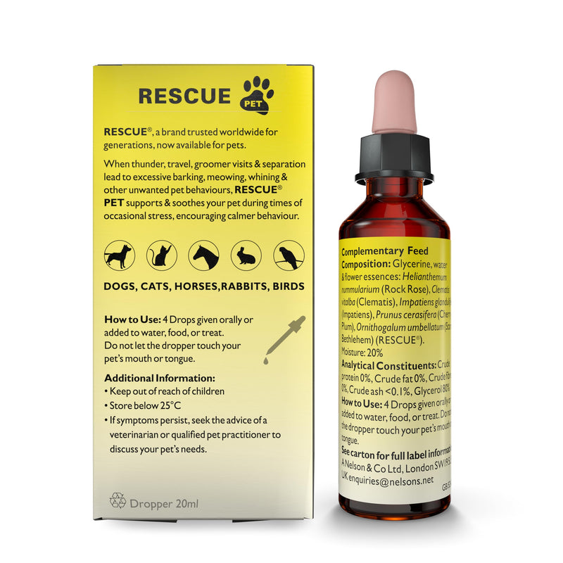 Rescue Pet Dropper | Calming Drops for Dogs, Cats & Pets | Bach Original Flower Essences | 20ml | Pet-Friendly Support for Stress, Travel, Fireworks & Separation Anxiety Day Dropper