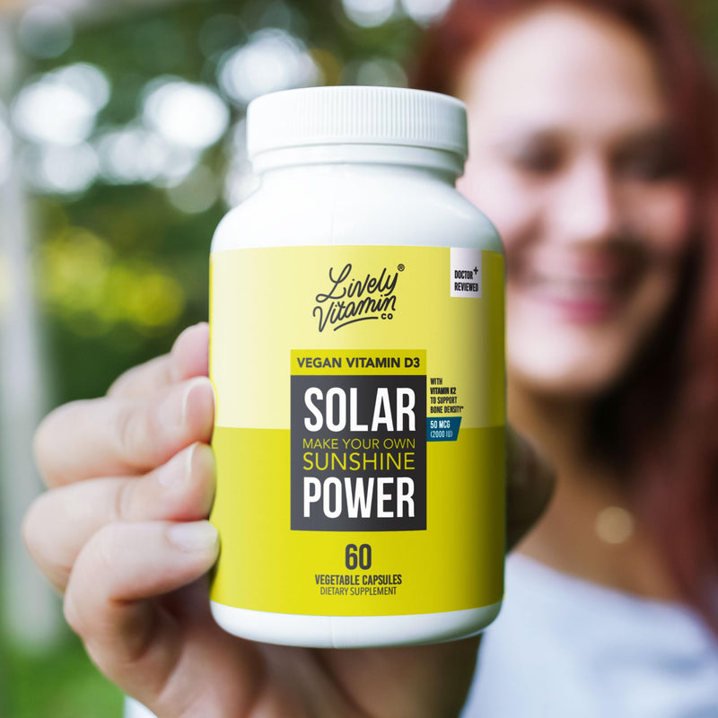 LIVELY VITAMIN CO. Solar Power Vitamin D3 2000 iu - Patented Vitamin K - MK7 - Immune Balance - Brain Function - Mood - Heart - Stress - 60 Count 60 Count (Pack of 1)