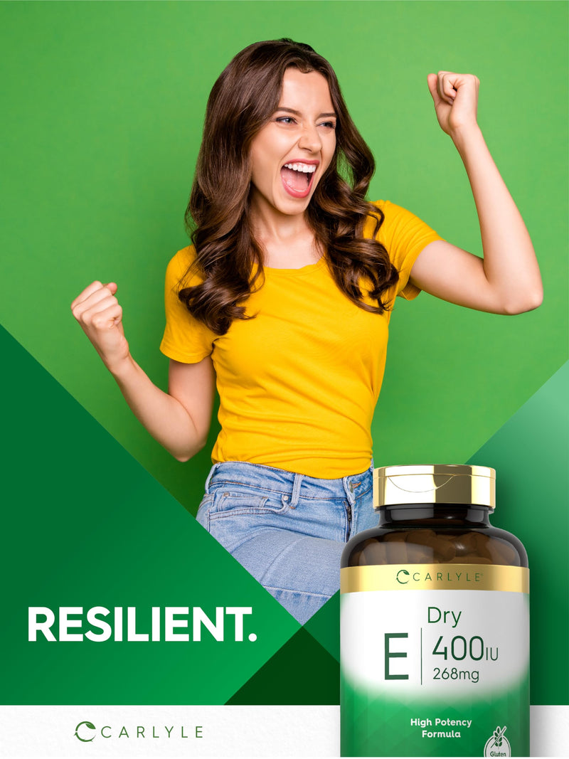 Carlyle Dry Vitamin E 400 IU | 120 Capsules | D-Alpha Tocopheryl | High Potency Formula | Non-GMO & Gluten Free Supplement