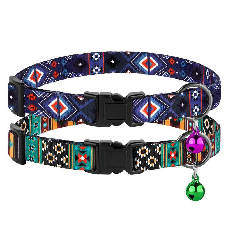 Cat Collar Breakaway 2PCS Adjustable Pattern Tribal Aztec Southwest Safety Pet Collars for Cats Kitten (Aztec + Tribal) Aztec + Tribal - BeesActive Australia